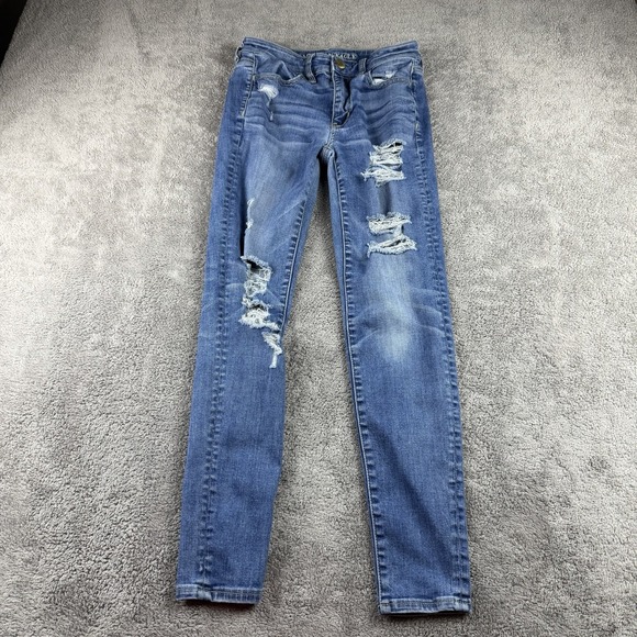 American Eagle Outfitters Denim - American Eagle Jeans‎ Womens 2 R Blue Super Stretch X Hi Rise Jegging Distressed